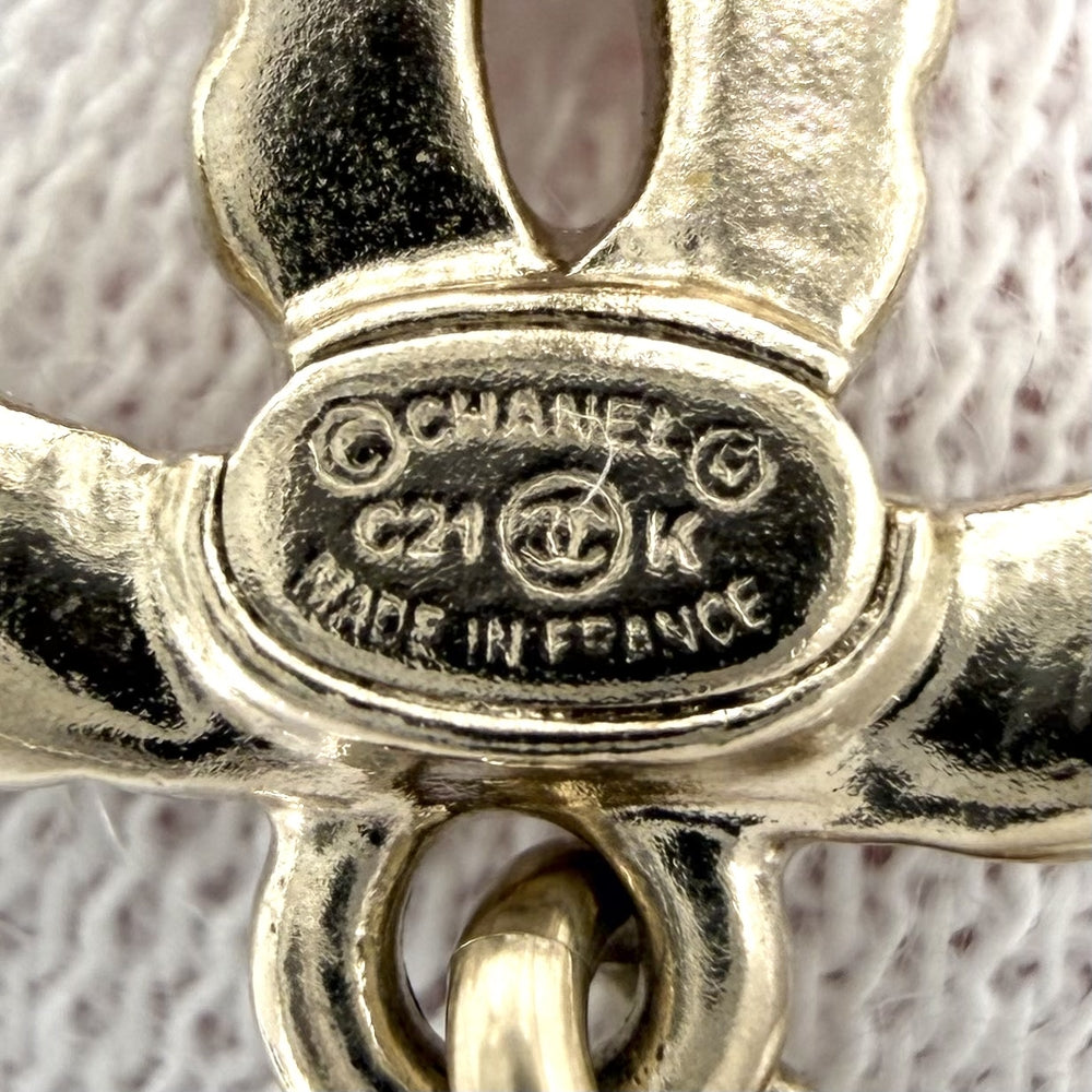 CHANEL シャネル ピアス ココマーク アクセサリー ラウンド GP ラインストーン フェイクパール C21K ゴールド ホワイト 白 レディース 約5.8g 2021年【中古品】