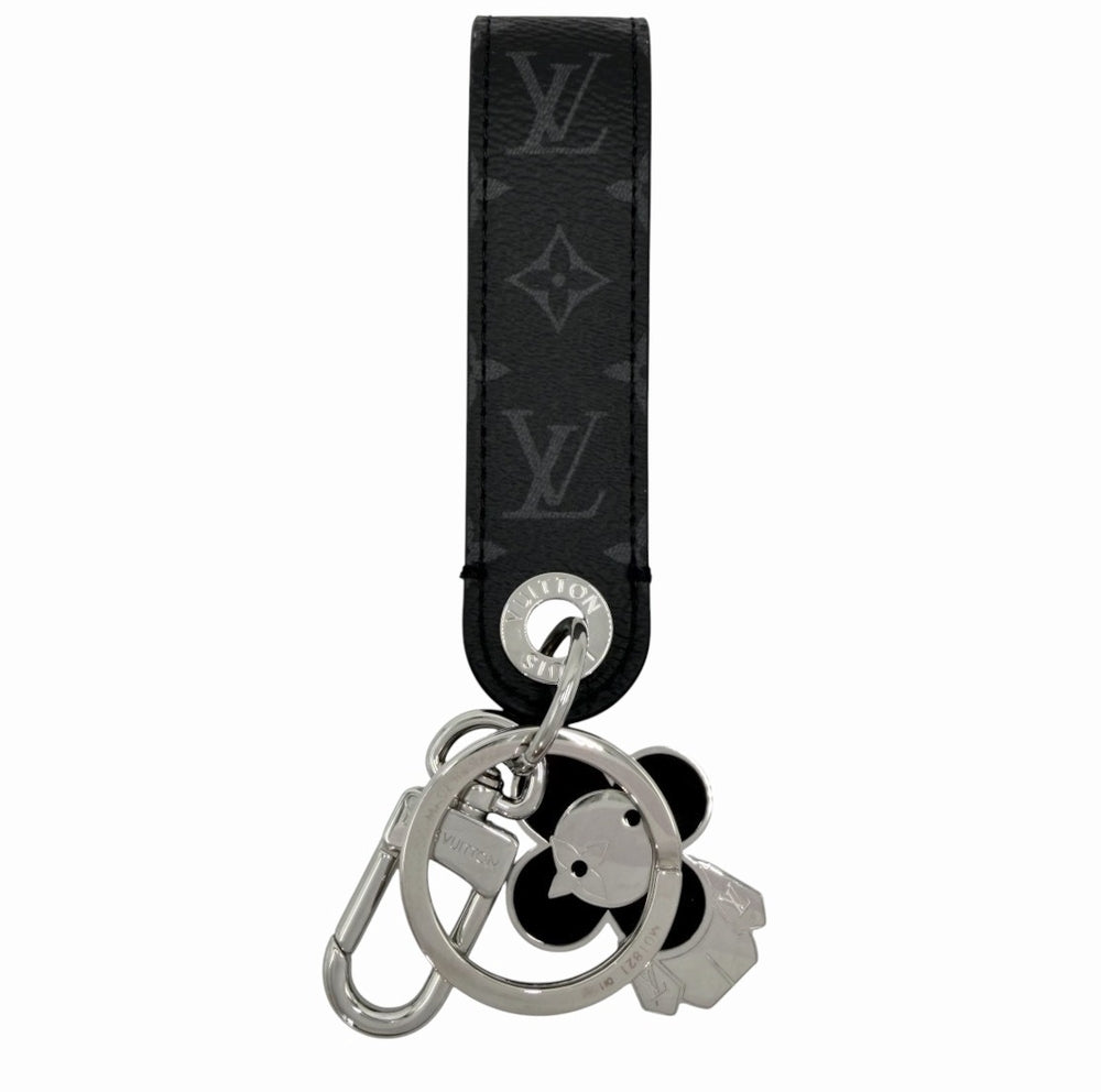 LOUIS VUITTON ルイヴィトン キーリング モノグラムエクリプス ドラゴンヌ ヴィヴィエンヌ キーホルダー チャーム M01821 ブラック 黒 シルバー金具 メンズ【中古品】