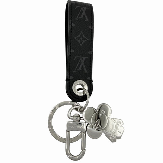 LOUIS VUITTON ルイヴィトン キーリング モノグラムエクリプス ドラゴンヌ ヴィヴィエンヌ キーホルダー チャーム M01821 ブラック 黒 シルバー金具 メンズ【中古品】
