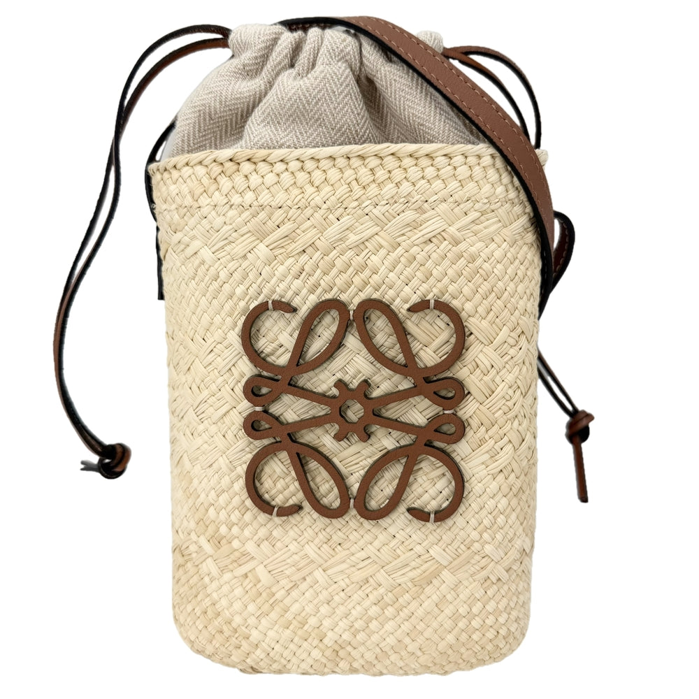 LOEWE ロエベ ショルダーバッグ アナグラム スクエアポケット かごバッグ ラフィア ベージュ レディース【中古品】