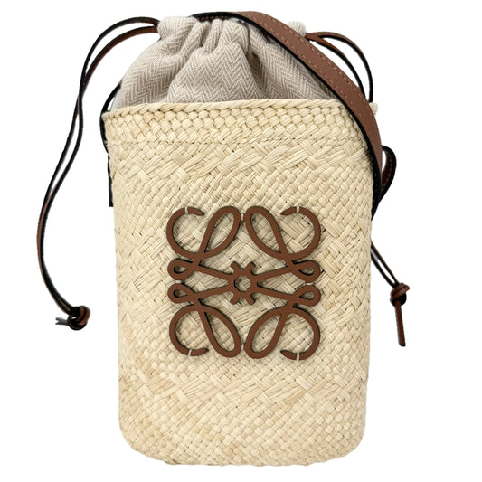 LOEWE ロエベ ショルダーバッグ アナグラム スクエアポケット かごバッグ ラフィア ベージュ レディース【中古品】