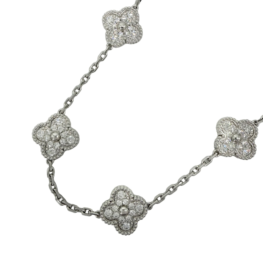 Van Cleef & Arpels ヴァンクリーフ＆アーペル ネックレス 10モチーフ ヴィンテージアルハンブラ 18金 K18ホワイトゴールド ダイヤモンド VCARA42400 レディース 約27.3g【中古品】