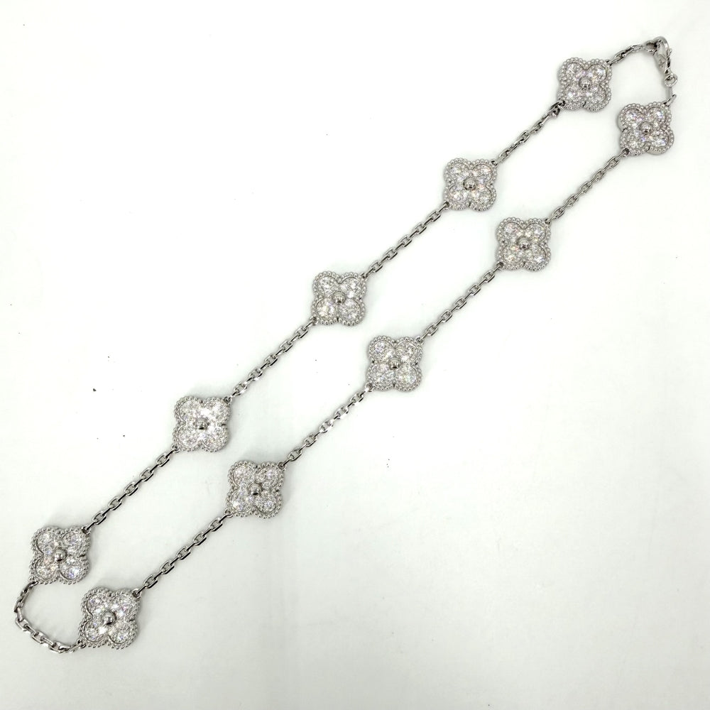 Van Cleef & Arpels ヴァンクリーフ＆アーペル ネックレス 10モチーフ ヴィンテージアルハンブラ 18金 K18ホワイトゴールド ダイヤモンド VCARA42400 レディース 約27.3g【中古品】