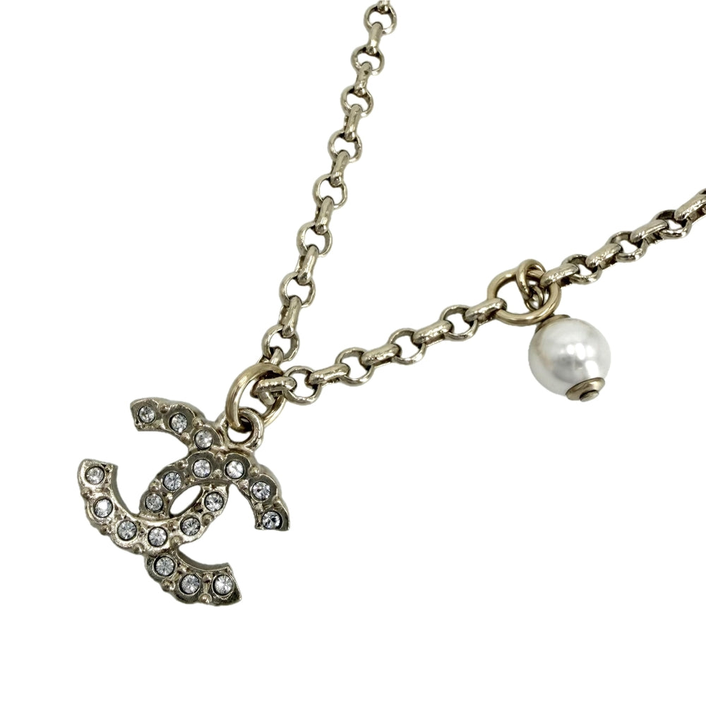 CHANEL シャネル ネックレス ココマーク アクセサリー GP ラインストーン フェイクパール C21K ゴールド レディース 約11.8g 2021年【中古品】