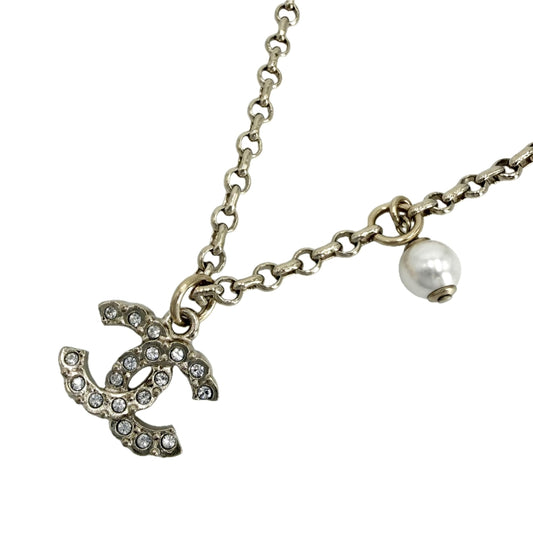 CHANEL シャネル ネックレス ココマーク アクセサリー GP ラインストーン フェイクパール C21K ゴールド レディース 約11.8g 2021年【中古品】