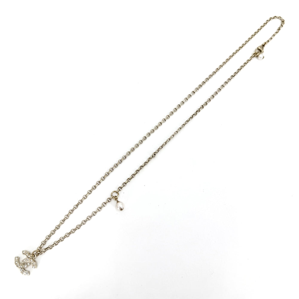 CHANEL シャネル ネックレス ココマーク アクセサリー GP ラインストーン フェイクパール C21K ゴールド レディース 約11.8g 2021年【中古品】