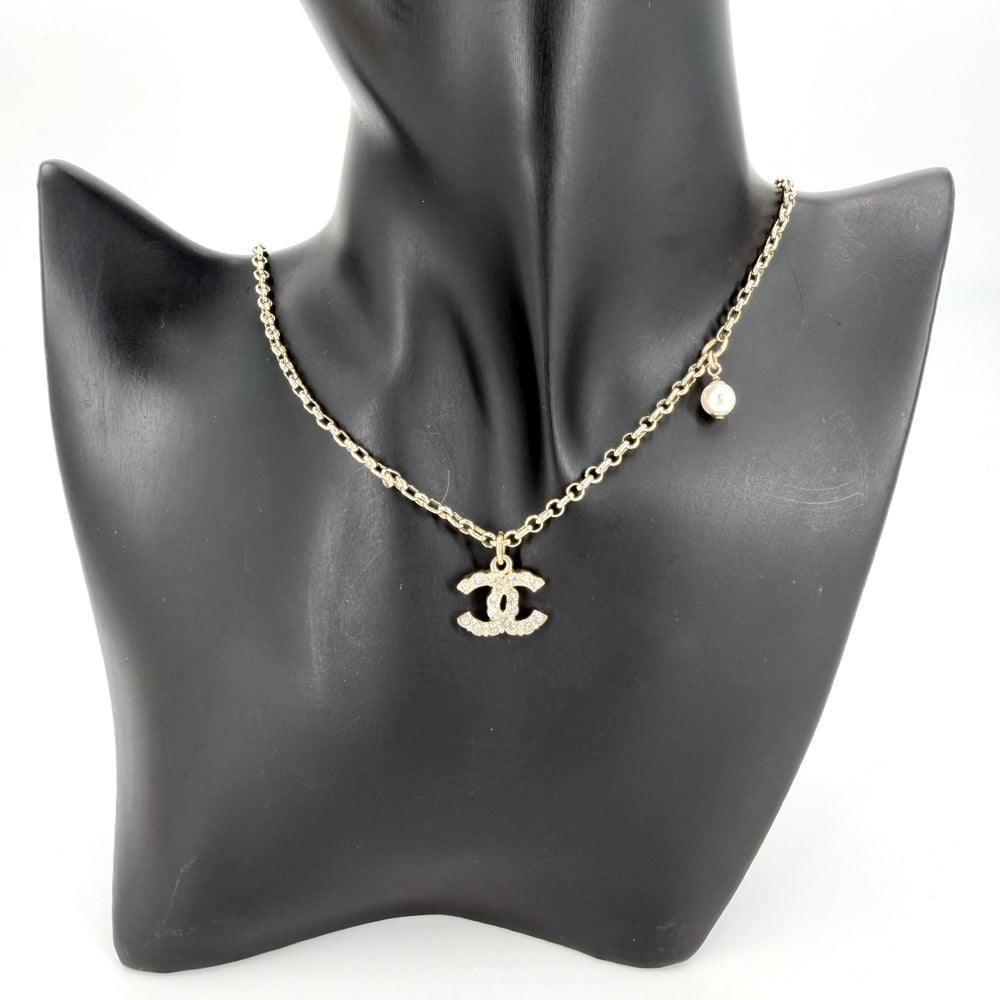 CHANEL シャネル ネックレス ココマーク アクセサリー GP ラインストーン フェイクパール C21K ゴールド レディース 約11.8g 2021年【中古品】