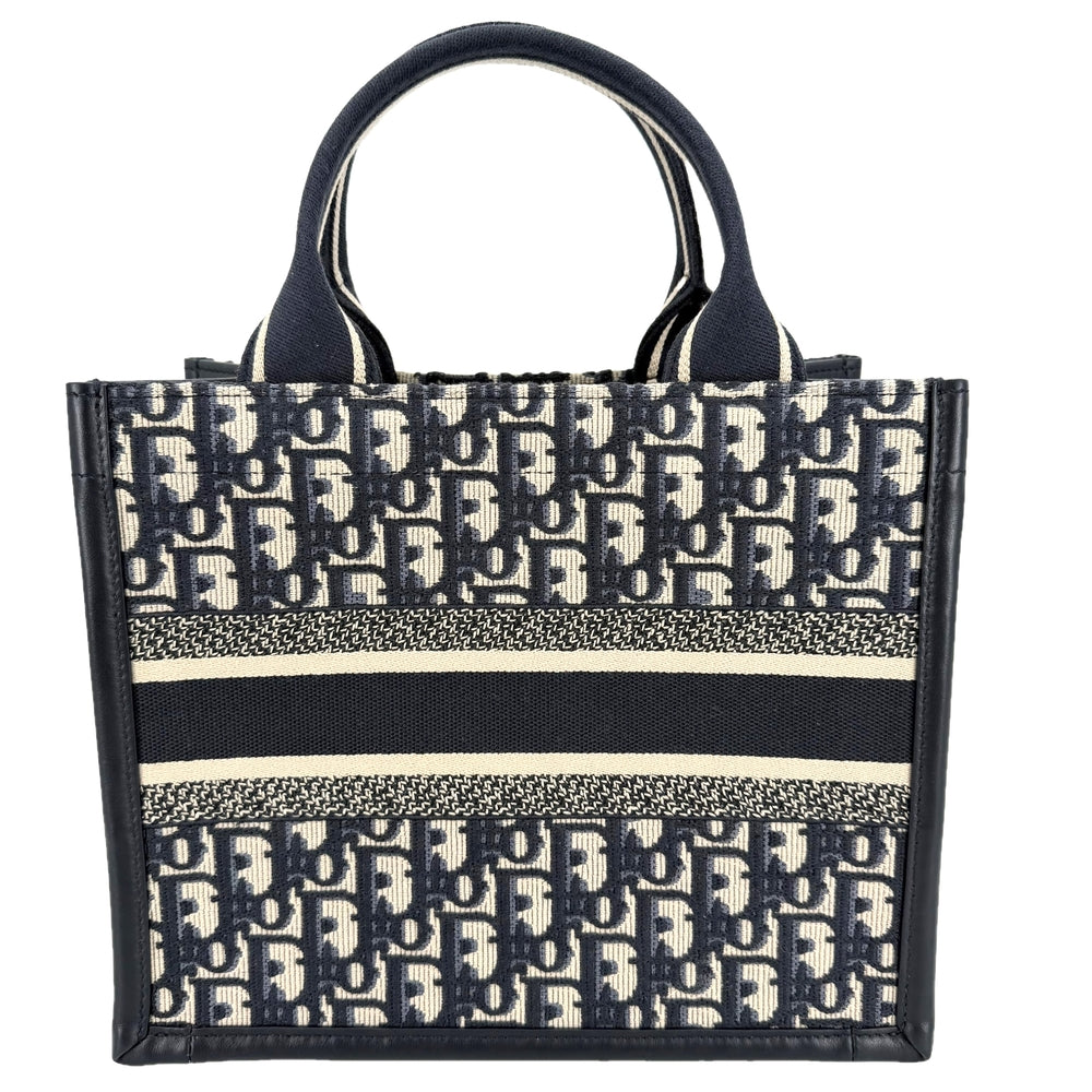 Christian Dior クリスチャンディオール 2WAY ブックトート オブリーク ショルダーバッグ トートバッグ コットンキャンバス カーフスキン ネイビー 紺 ベージュ レディース【中古品】