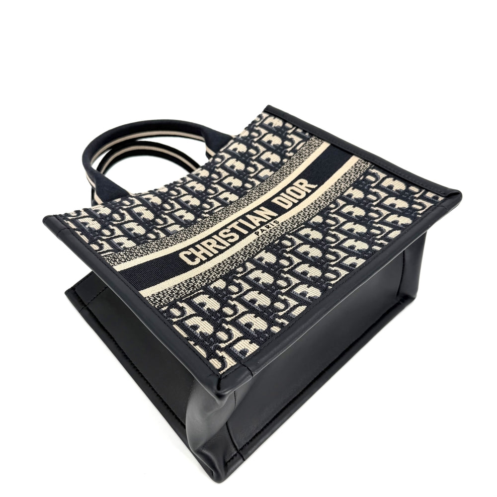 Christian Dior クリスチャンディオール 2WAY ブックトート オブリーク ショルダーバッグ トートバッグ コットンキャンバス カーフスキン ネイビー 紺 ベージュ レディース【中古品】