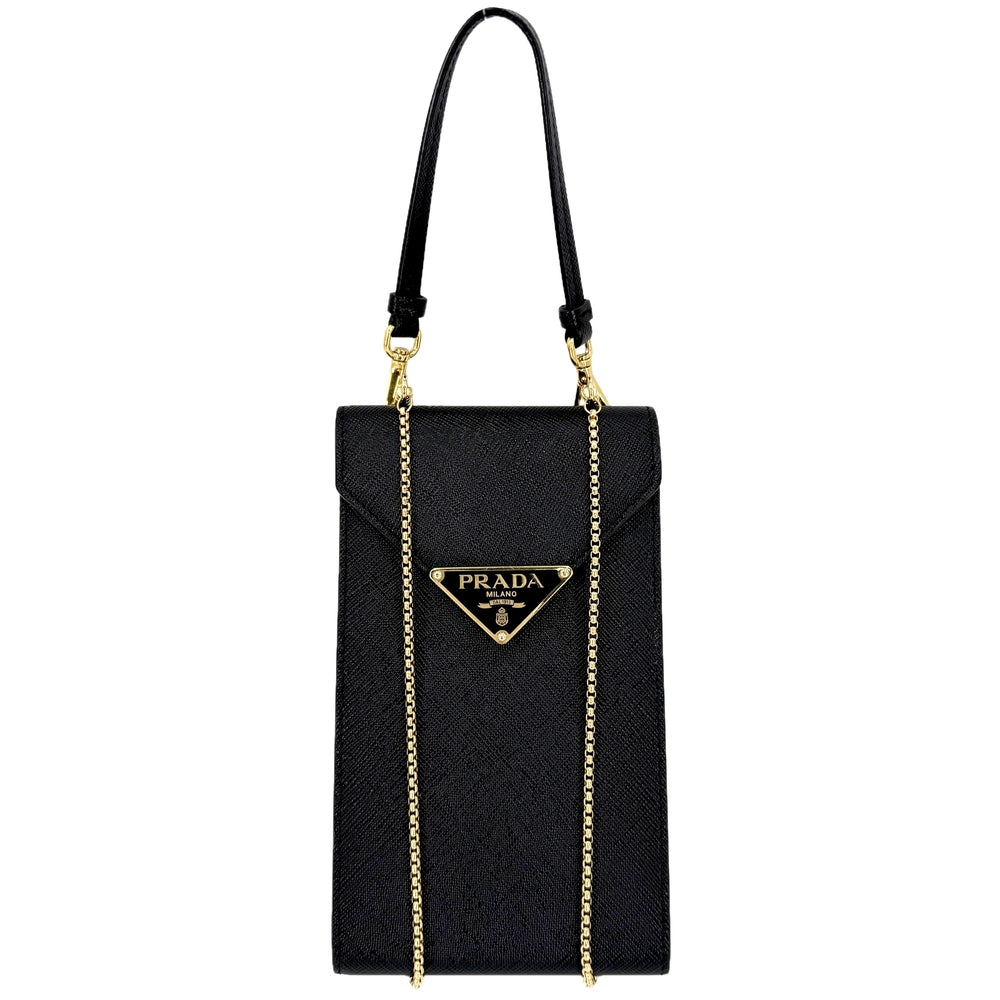 PRADA プラダ 2WAY トライアングルロゴ サフィアーノ ミニチェーンショルダーバッグ ハンドバッグ レザー ブラック 黒 シルバー金具 レディース【中古品】
