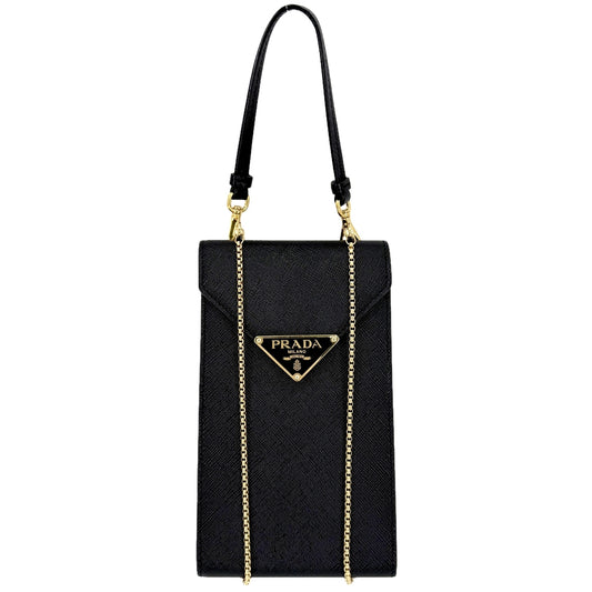 PRADA プラダ 2WAY トライアングルロゴ サフィアーノ ミニチェーンショルダーバッグ ハンドバッグ レザー ブラック 黒 シルバー金具 レディース【中古品】