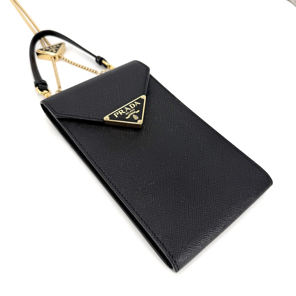 PRADA プラダ 2WAY トライアングルロゴ サフィアーノ ミニチェーンショルダーバッグ ハンドバッグ レザー ブラック 黒 シルバー金具 レディース【中古品】