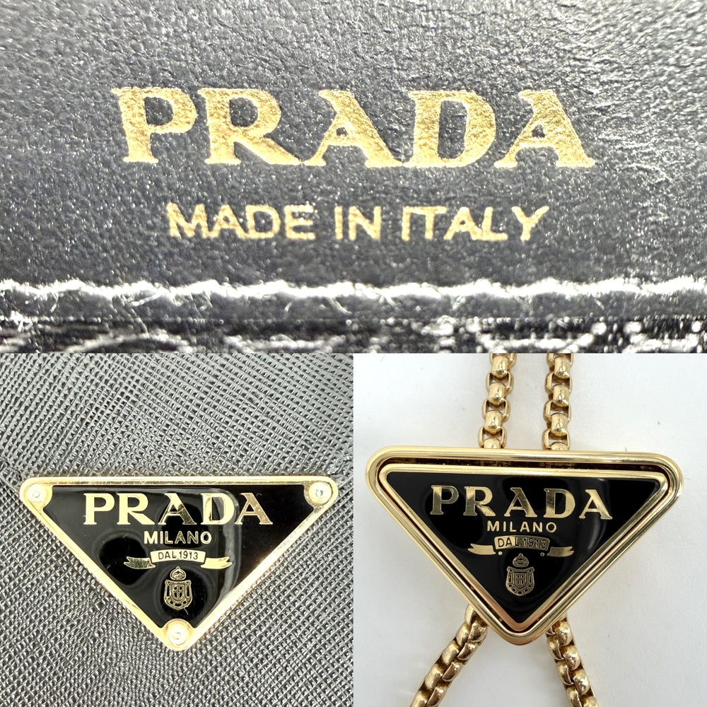PRADA プラダ 2WAY トライアングルロゴ サフィアーノ ミニチェーンショルダーバッグ ハンドバッグ レザー ブラック 黒 シルバー金具 レディース【中古品】