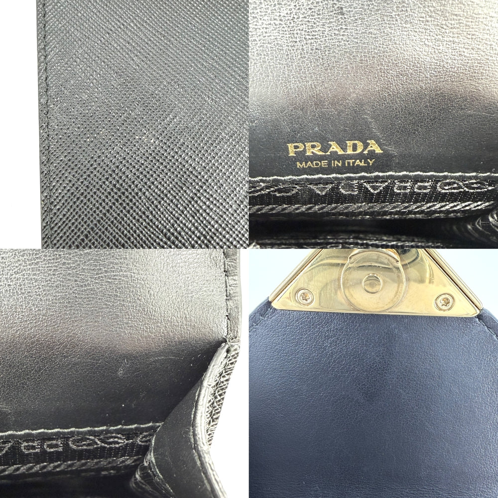 PRADA プラダ 2WAY トライアングルロゴ サフィアーノ ミニチェーンショルダーバッグ ハンドバッグ レザー ブラック 黒 シルバー金具 レディース【中古品】