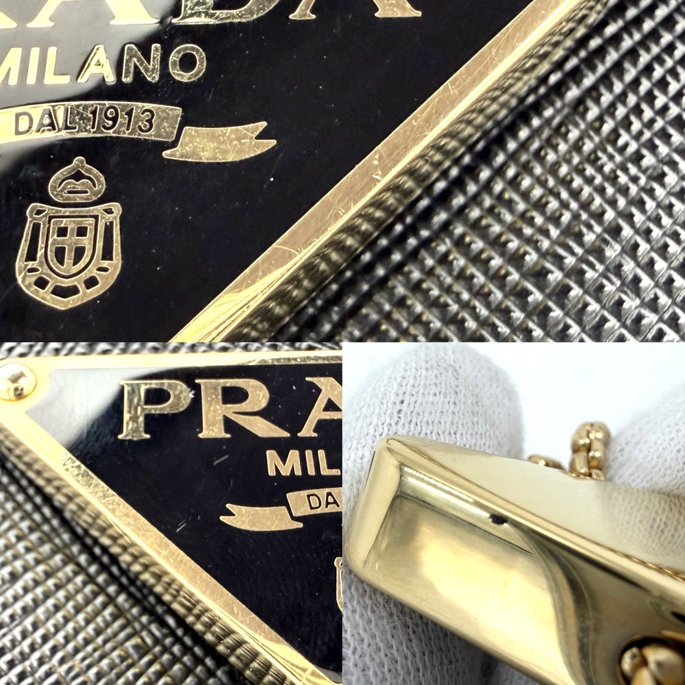 PRADA プラダ 2WAY トライアングルロゴ サフィアーノ ミニチェーンショルダーバッグ ハンドバッグ レザー ブラック 黒 シルバー金具 レディース【中古品】