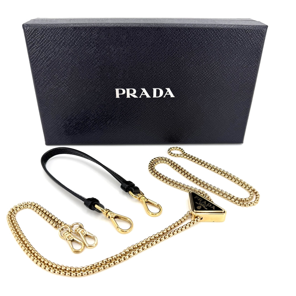PRADA プラダ 2WAY トライアングルロゴ サフィアーノ ミニチェーンショルダーバッグ ハンドバッグ レザー ブラック 黒 シルバー金具 レディース【中古品】