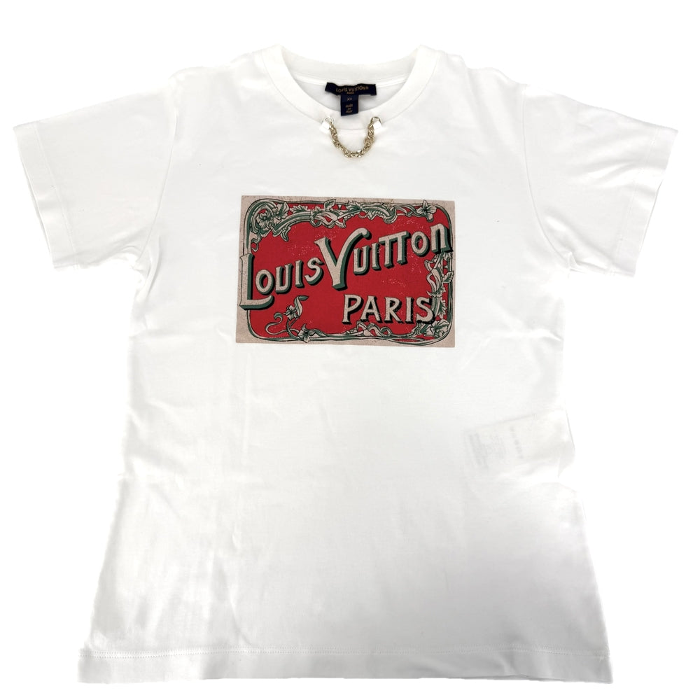 LOUIS VUITTON ルイヴィトン 半袖Ｔシャツ プリント チェーン アパレル トップス 服 RW242WW UOL FRTS59 XS ホワイト 白 春 夏 コットン メンズ【中古品】
