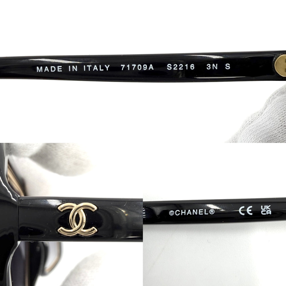 CHANEL シャネル サングラス ロゴ ココマーク スクエア シェイプ 眼鏡 アイウェア 71709A アセテート ブラック 黒 ゴールド金具 レディース【中古品】