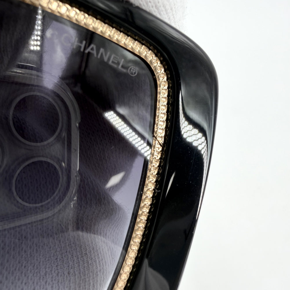 CHANEL シャネル サングラス ロゴ ココマーク スクエア シェイプ 眼鏡 アイウェア 71709A アセテート ブラック 黒 ゴールド金具 レディース【中古品】