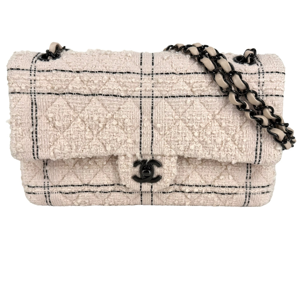 CHANEL シャネル ショルダーバッグ マトラッセ25 ココマーク ツイード レザー ピンクベージュ ブラック金具 レディース【中古品】