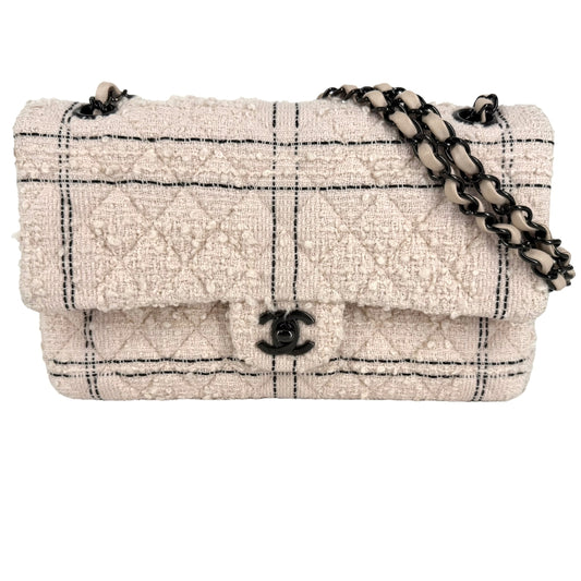 CHANEL シャネル ショルダーバッグ マトラッセ25 ココマーク ツイード レザー ピンクベージュ ブラック金具 レディース【中古品】