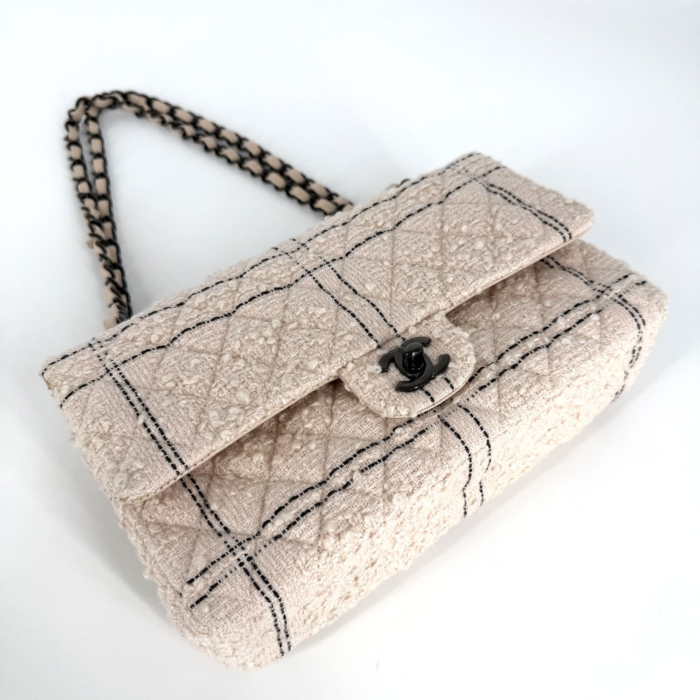 CHANEL シャネル ショルダーバッグ マトラッセ25 ココマーク ツイード レザー ピンクベージュ ブラック金具 レディース【中古品】