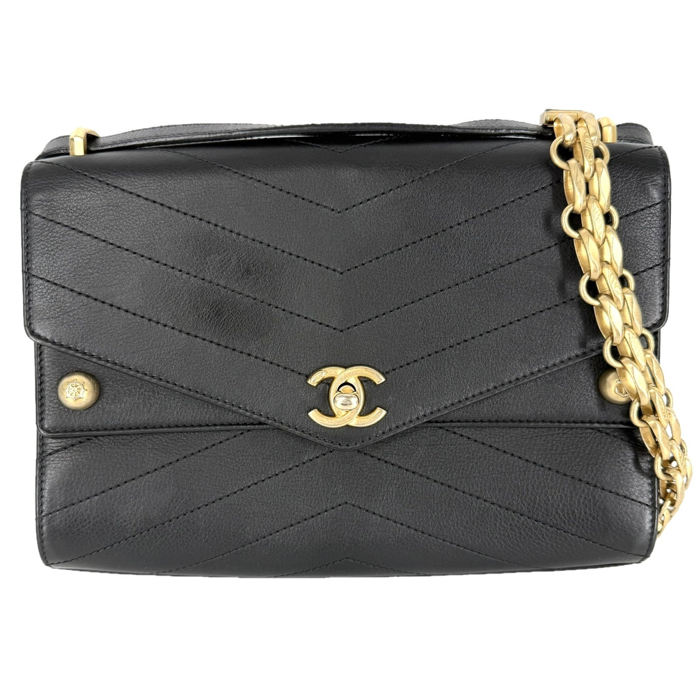 CHANEL シャネル ショルダーバッグ シェブロン チェーンショルダーバッグ ココマーク レザー ブラック 黒 ゴールド金具 レディース【中古品】