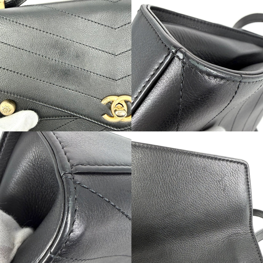 CHANEL シャネル ショルダーバッグ シェブロン チェーンショルダーバッグ ココマーク レザー ブラック 黒 ゴールド金具 レディース【中古品】