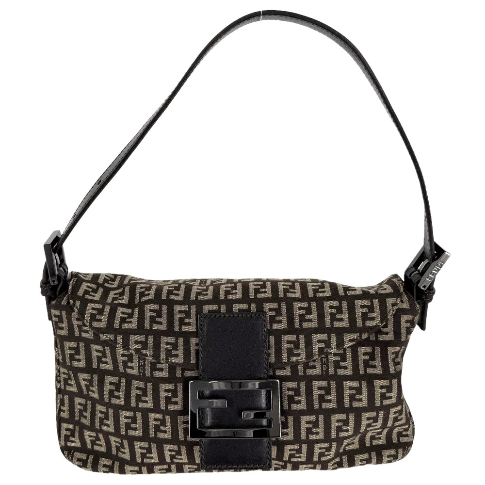 FENDI フェンディ ハンドバッグ ズッキーノ ミニマンマバケット 8BR180 キャンバス レザー ブラウン 茶 ベージュ シルバー金具 レディース【中古品】