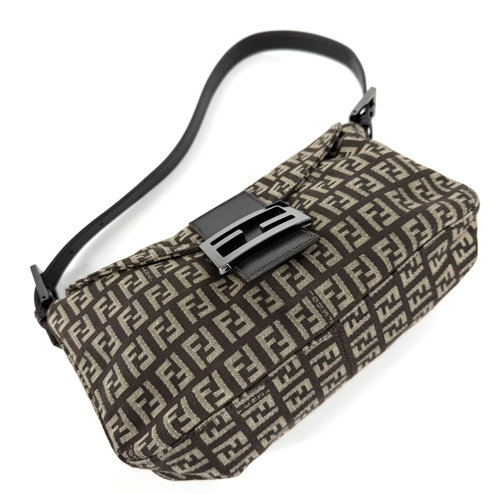 FENDI フェンディ ハンドバッグ ズッキーノ ミニマンマバケット 8BR180 キャンバス レザー ブラウン 茶 ベージュ シルバー金具 レディース【中古品】