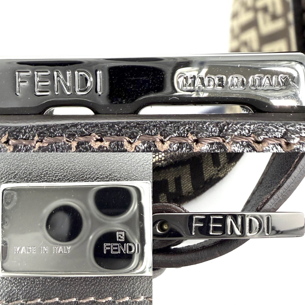 FENDI フェンディ ハンドバッグ ズッキーノ ミニマンマバケット 8BR180 キャンバス レザー ブラウン 茶 ベージュ シルバー金具 レディース【中古品】