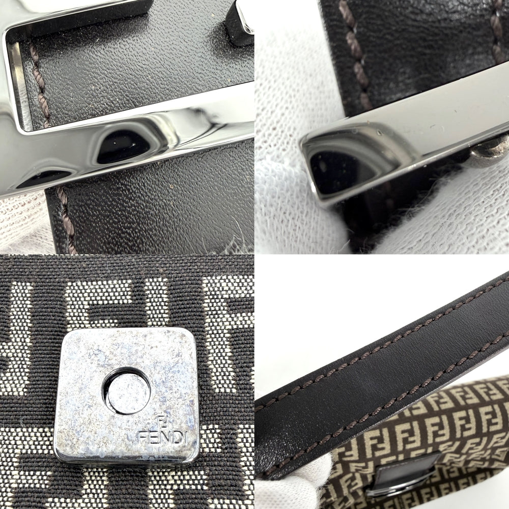FENDI フェンディ ハンドバッグ ズッキーノ ミニマンマバケット 8BR180 キャンバス レザー ブラウン 茶 ベージュ シルバー金具 レディース【中古品】