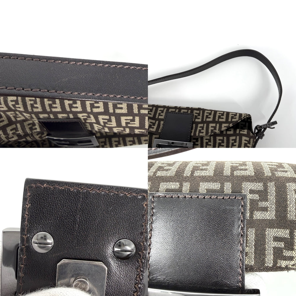 FENDI フェンディ ハンドバッグ ズッキーノ ミニマンマバケット 8BR180 キャンバス レザー ブラウン 茶 ベージュ シルバー金具 レディース【中古品】