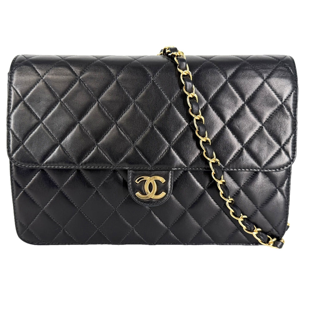 CHANEL シャネル ショルダーバッグ マトラッセ ココマーク プッシュロック ラムスキン ブラック 黒 ゴールド金具 レディース【中古品】