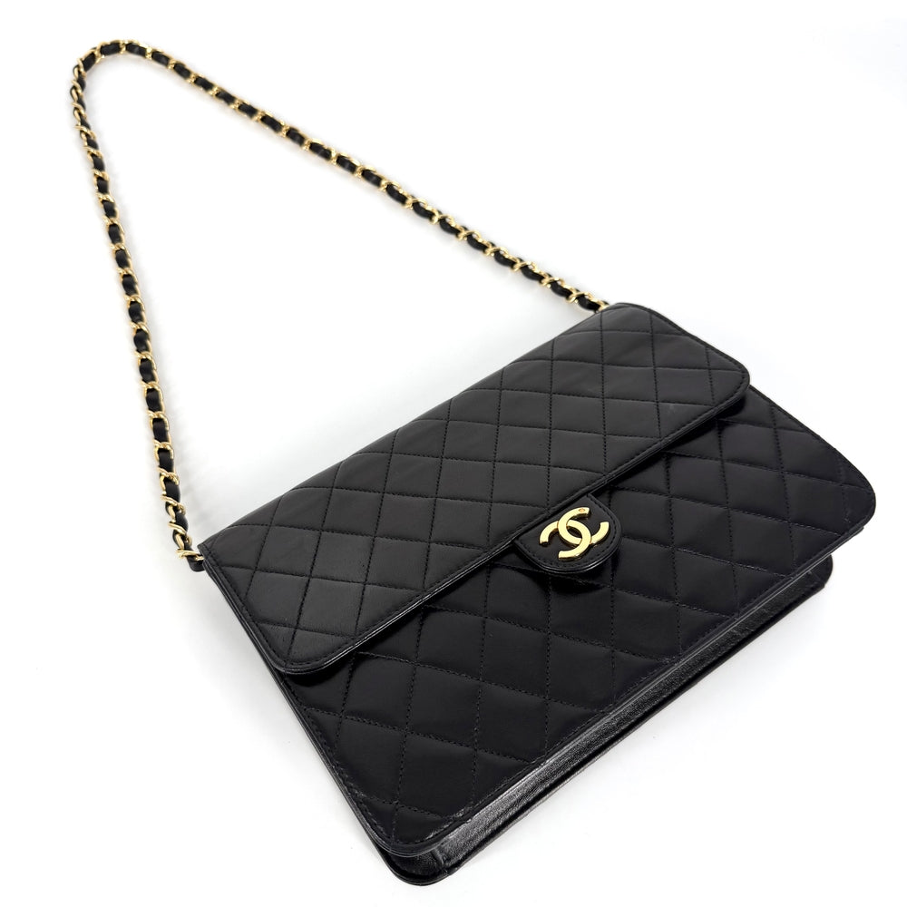 CHANEL シャネル ショルダーバッグ マトラッセ ココマーク プッシュロック ラムスキン ブラック 黒 ゴールド金具 レディース【中古品】
