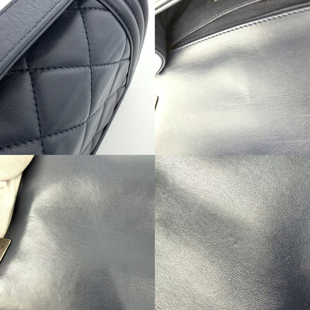 CHANEL シャネル ショルダーバッグ マトラッセ ボーイシャネル ラムスキン ネイビー 紺 シルバー金具 レディース【中古品】