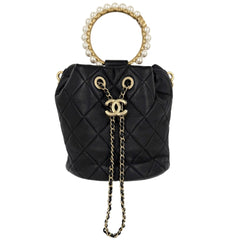CHANEL シャネル ハンドバッグ ココマーク マトラッセ バケットバッグ パールハンドル ラムスキン ブラック 黒 ゴールド金具 レディース【中古品】