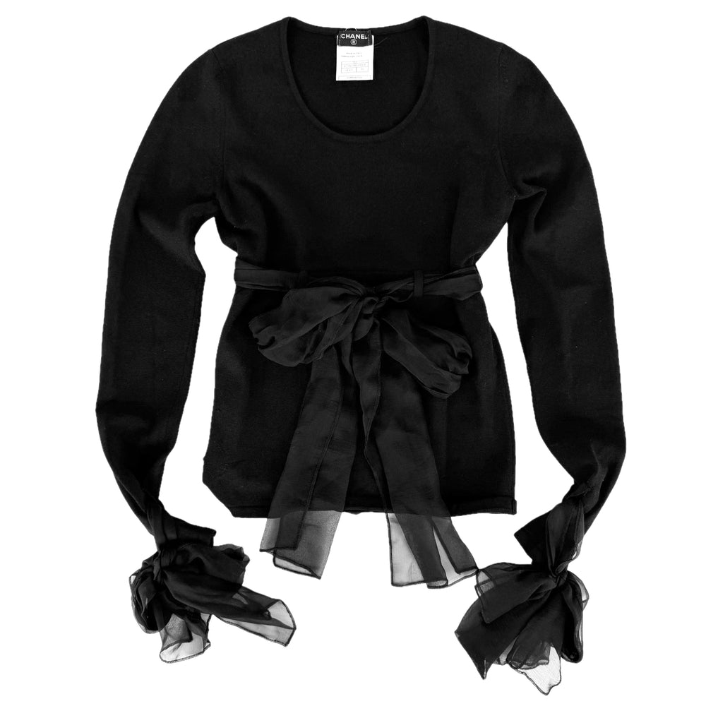 CHANEL シャネル トップス リボン 長袖 アパレル 服 38 ブラック 黒 秋 冬 シルク レディース【中古品】