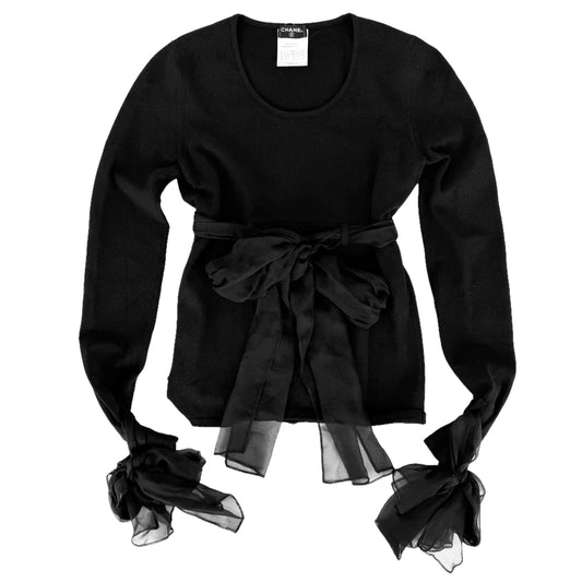 CHANEL シャネル トップス リボン 長袖 アパレル 服 38 ブラック 黒 秋 冬 シルク レディース【中古品】