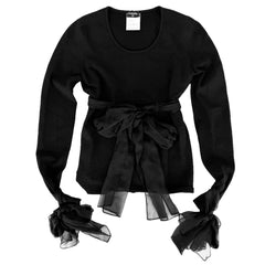 CHANEL シャネル トップス リボン 長袖 アパレル 服 38 ブラック 黒 秋 冬 シルク レディース【中古品】