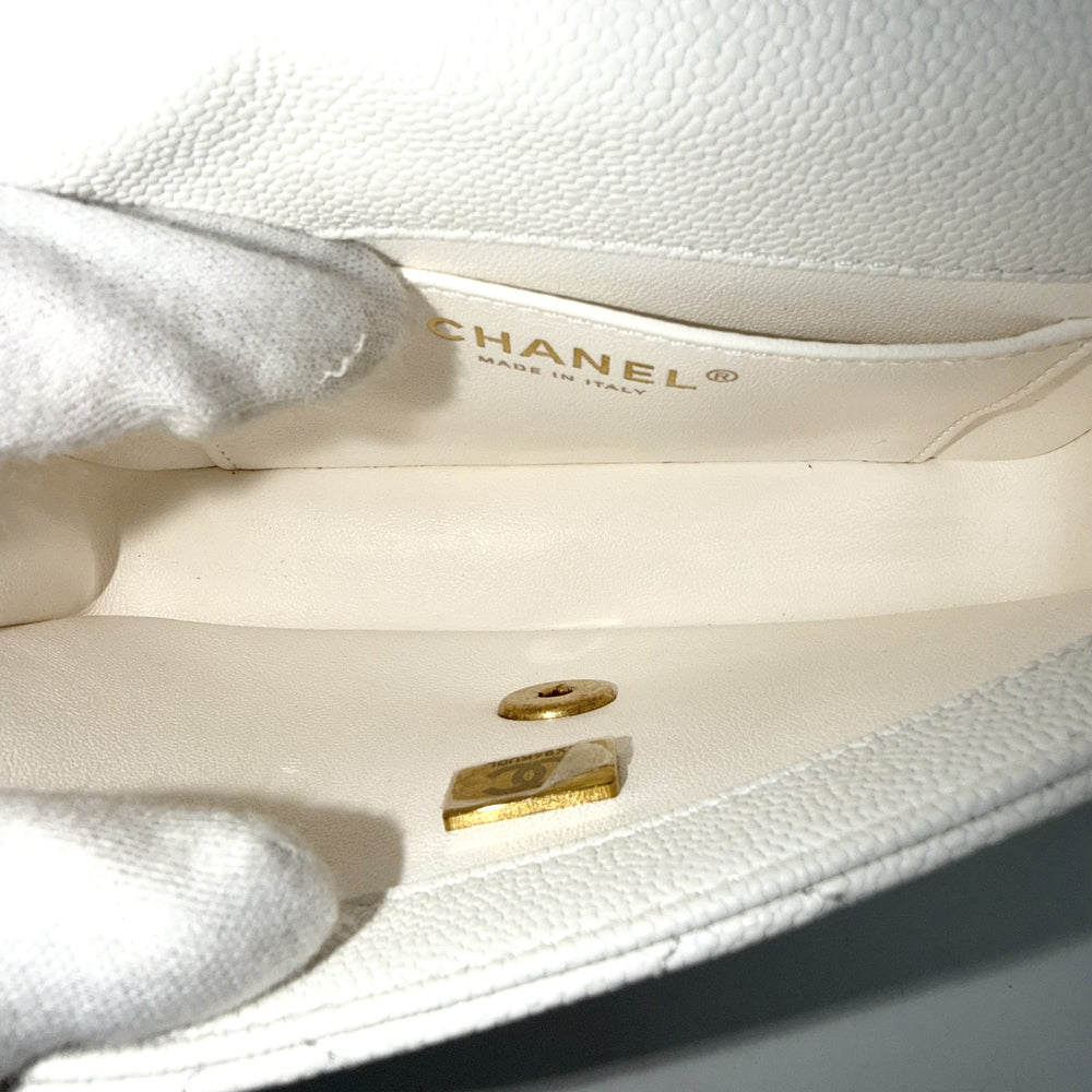 CHANEL シャネル ショルダーバッグ ミニフラップバッグ チェーンショルダー ターンロック ハート ココマーク キャビアスキン ホワイト 白 ゴールド金具 レディース【中古品】