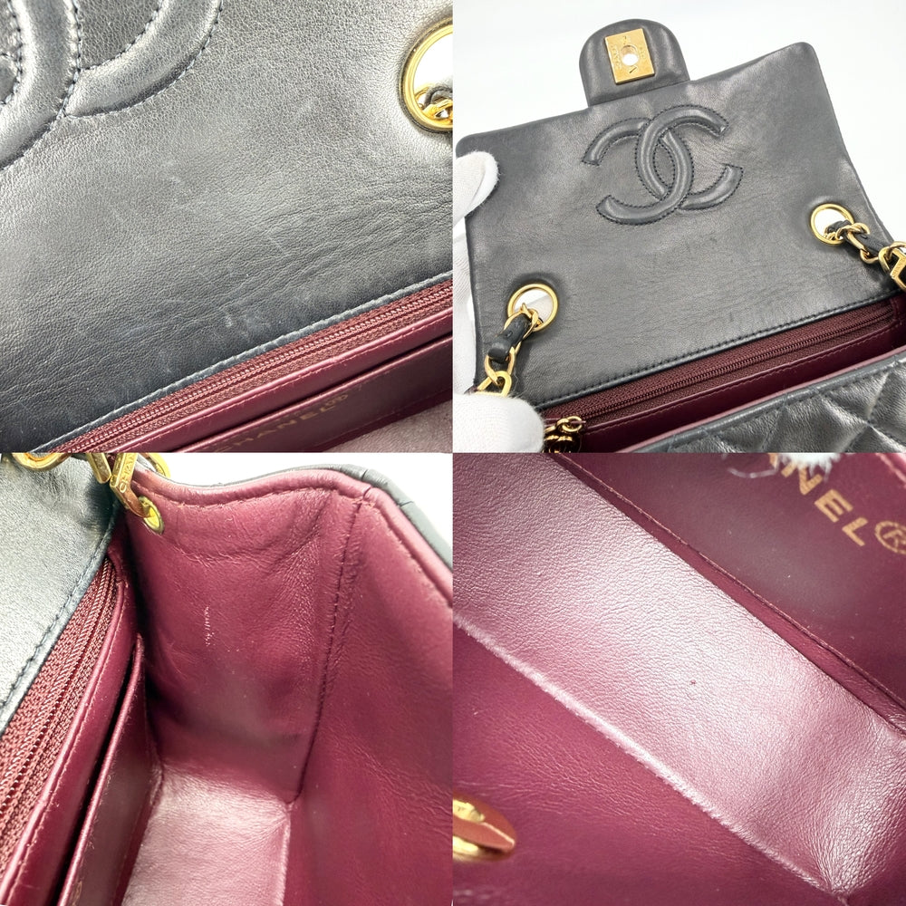 CHANEL シャネル ショルダーバッグ ミニマトラッセ チェーン ターンロック Mini Matelasse ココマーク ラムスキン ブラック 黒 ゴールド金具 レディース【中古品】