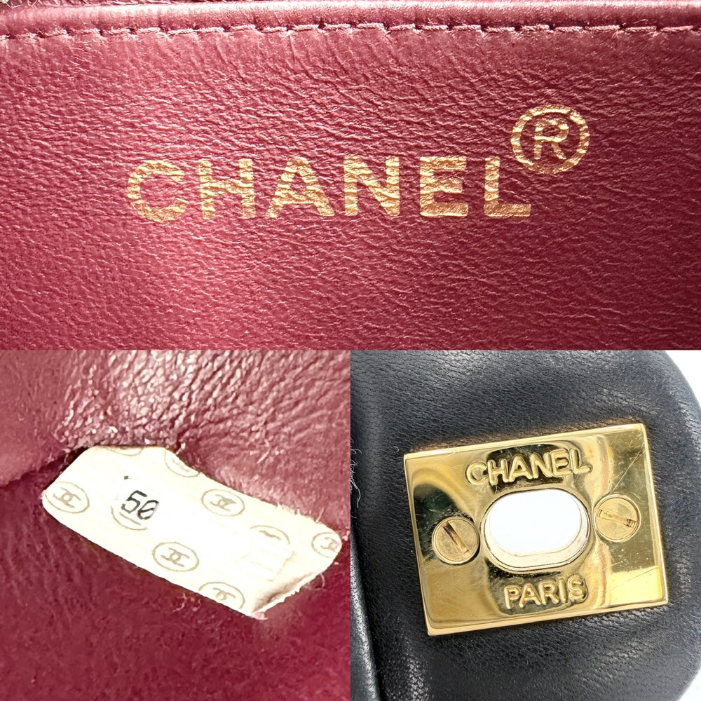CHANEL シャネル ショルダーバッグ ミニマトラッセ チェーン ターンロック Mini Matelasse ココマーク ラムスキン ブラック 黒 ゴールド金具 レディース【中古品】