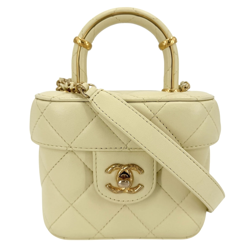 CHANEL シャネル 2WAY マトラッセ バニティ ハンドバッグ ショルダーバッグ ココマーク ラムスキン イエロー ゴールド金具 レディース【中古品】