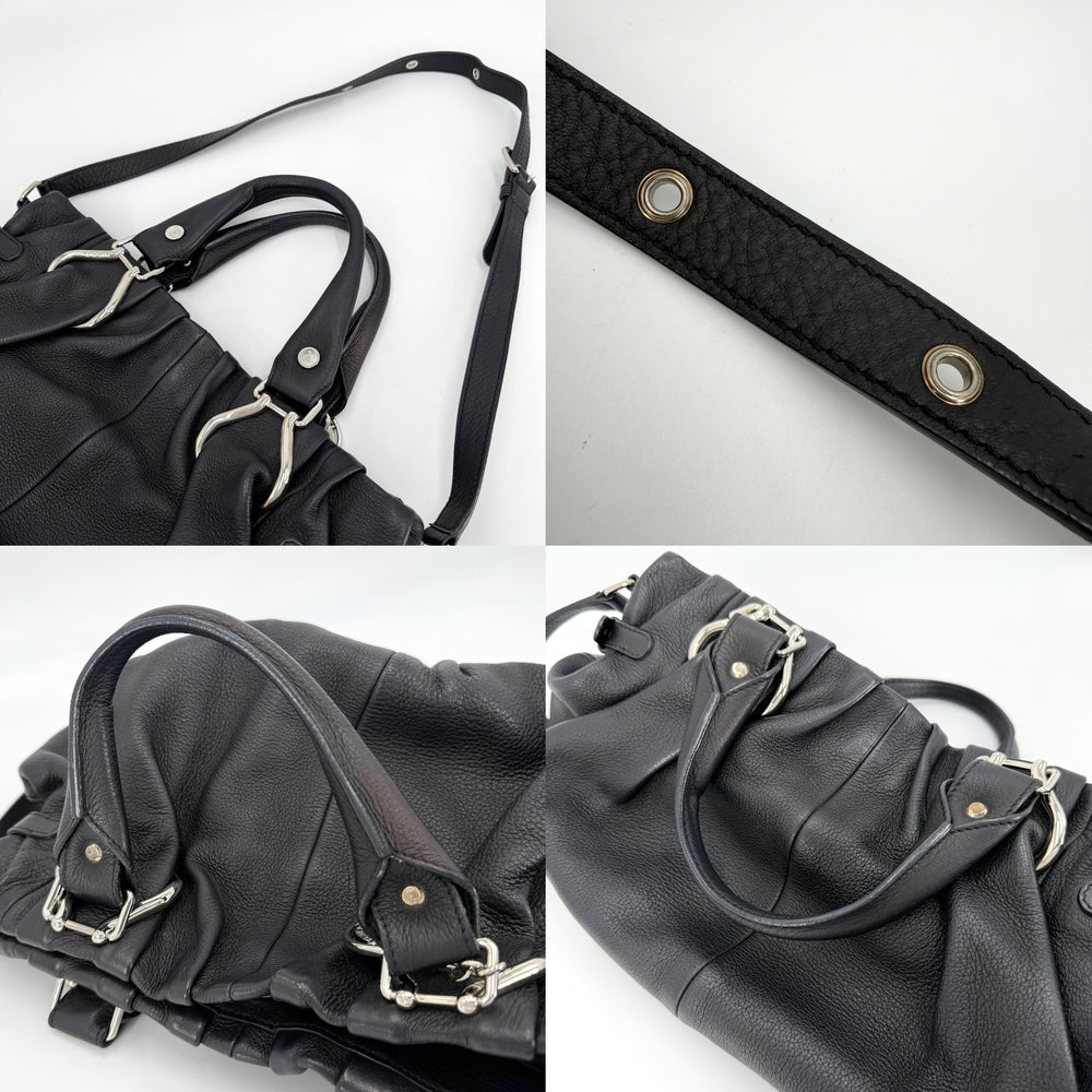 CELINE セリーヌ 2WAY ピローハンドバッグ ショルダーバッグ レザー ブラック 黒 シルバー金具 レディース【中古品】