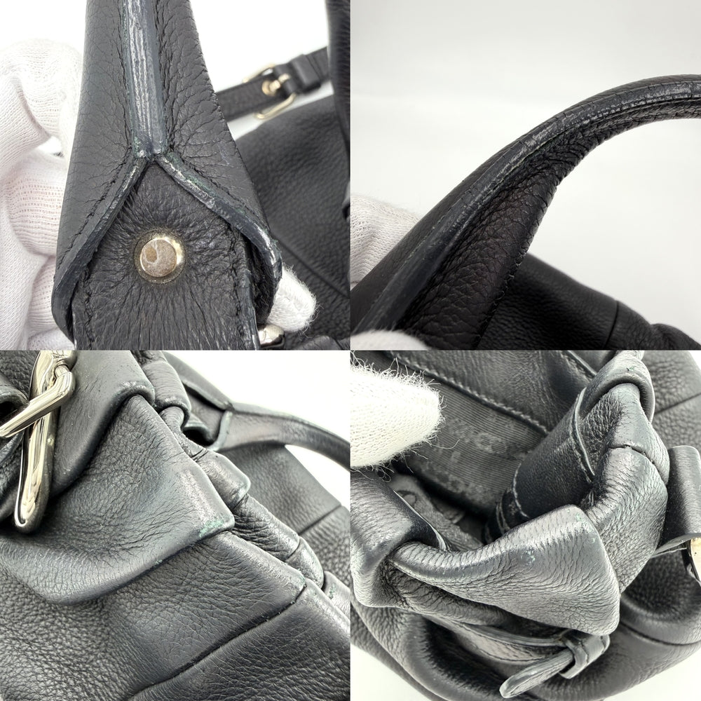 CELINE セリーヌ 2WAY ピローハンドバッグ ショルダーバッグ レザー ブラック 黒 シルバー金具 レディース【中古品】