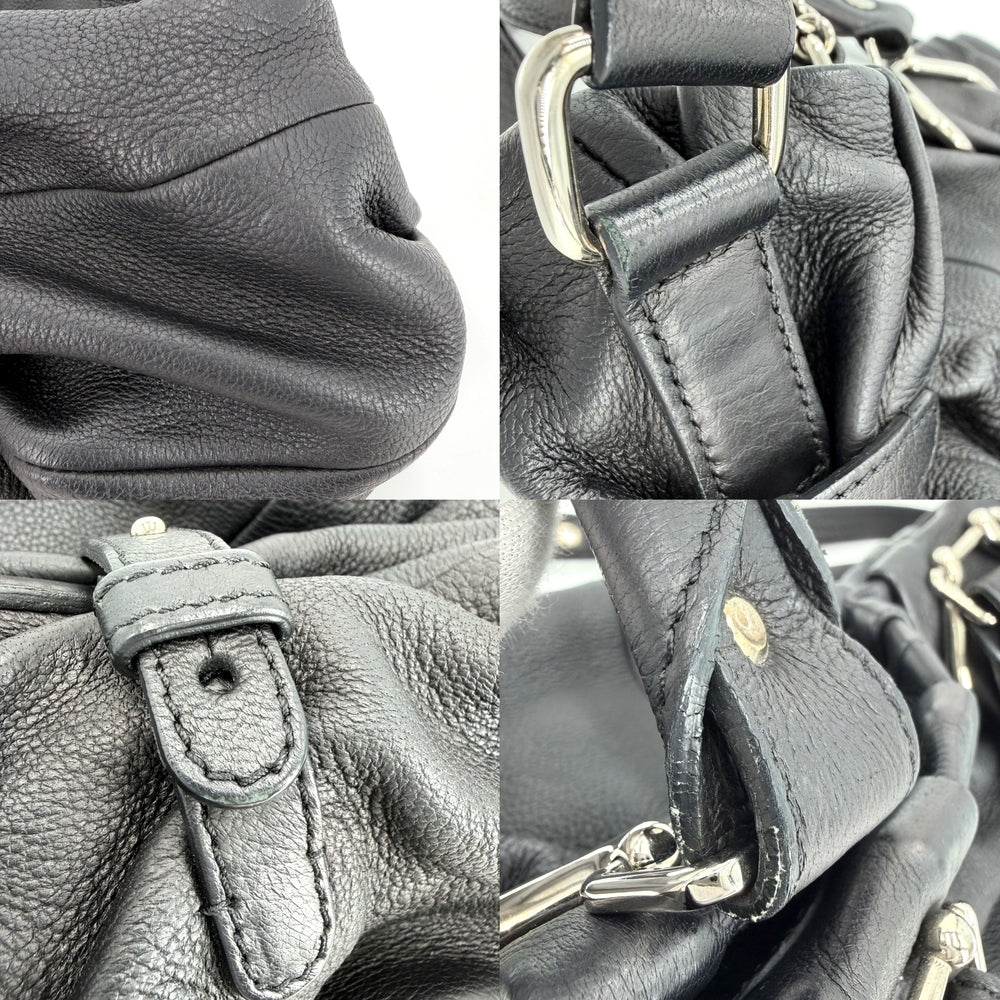 CELINE セリーヌ 2WAY ピローハンドバッグ ショルダーバッグ レザー ブラック 黒 シルバー金具 レディース【中古品】