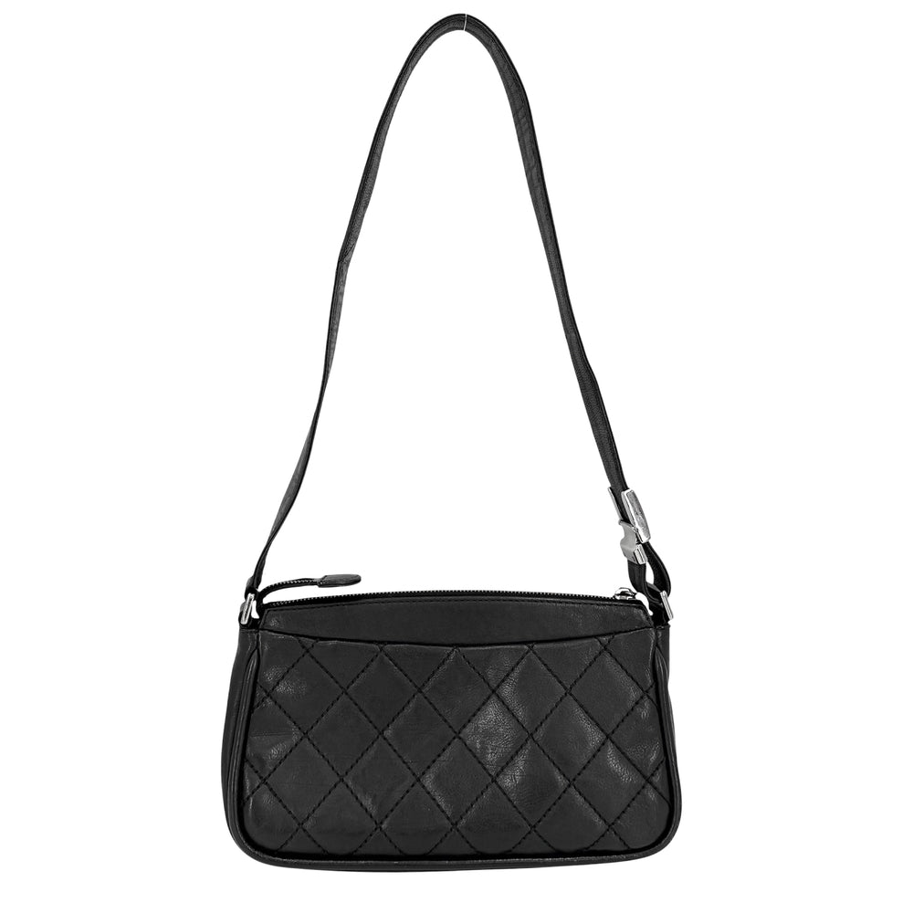 CHANEL シャネル ショルダーバッグ ココマーク キルティング レザー ブラック 黒 シルバー金具 レディース【中古品】