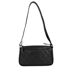CHANEL シャネル ショルダーバッグ ココマーク キルティング レザー ブラック 黒 シルバー金具 レディース【中古品】