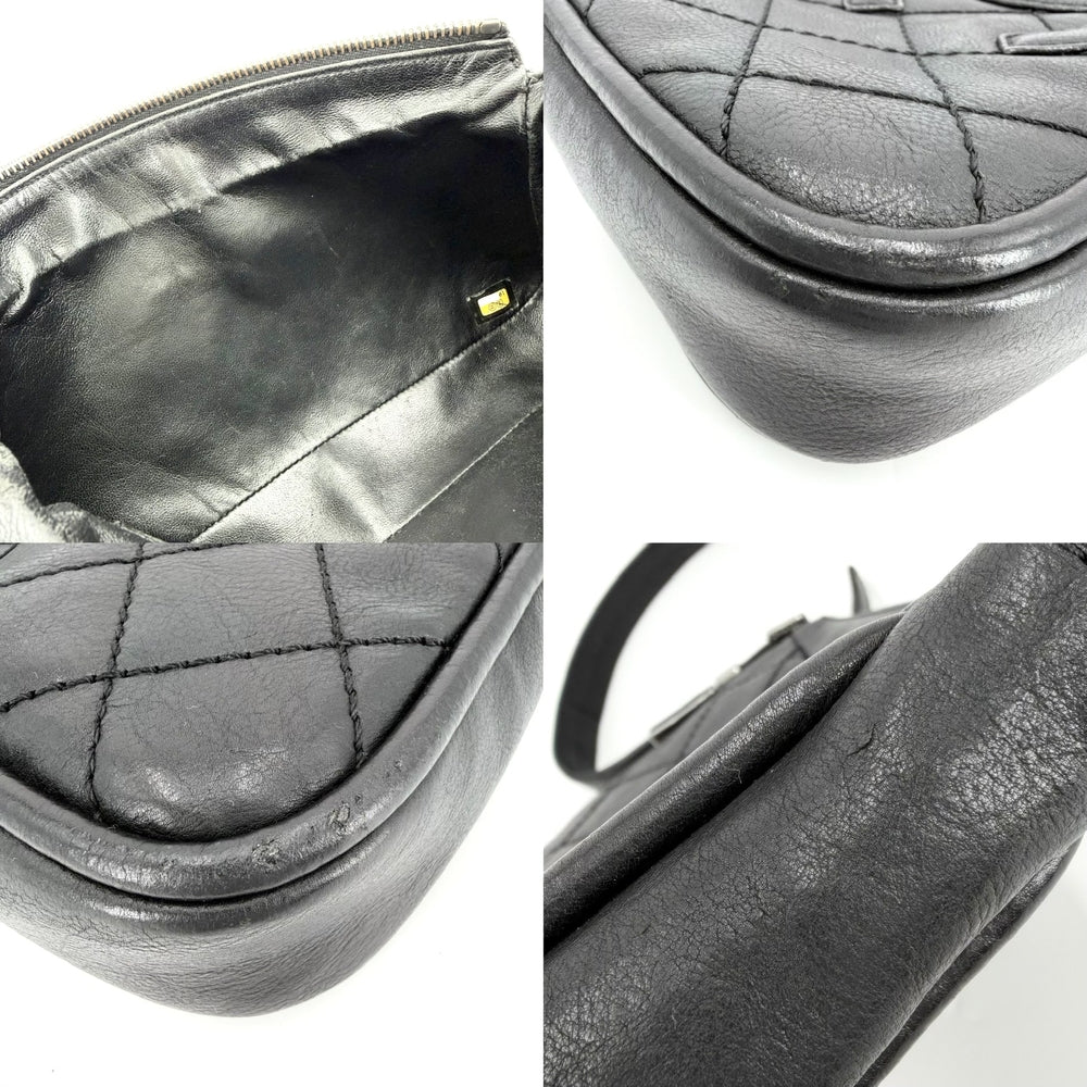 CHANEL シャネル ショルダーバッグ ココマーク キルティング レザー ブラック 黒 シルバー金具 レディース【中古品】